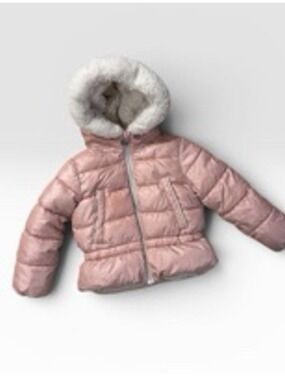 Michael Kors Pink Puffer Jacket Faux Fur Hood Size 4
